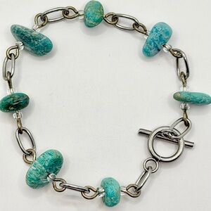 Amazonite and Stainless steel Chain Bracelet